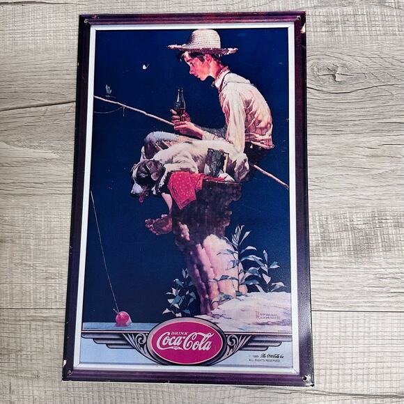 The Coca Cola Co. Coke Metal Sign Rockwell Norman 15" x 9.5" 1989 US Collectible - Picture 1 of 6